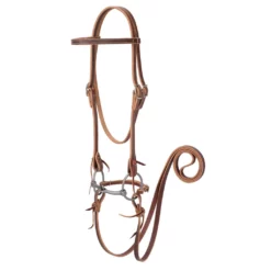 Weaver Leather Brow-band Bridle with Double Cheek Buckles, 7 ft. Chicago Screw Reins and Snaffle Bit, 5/8 in. Leather, 20-0361