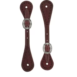 Weaver Leather Youth Hand-Tooled Triangle Border Spur Straps, Chestnut, 30-0320