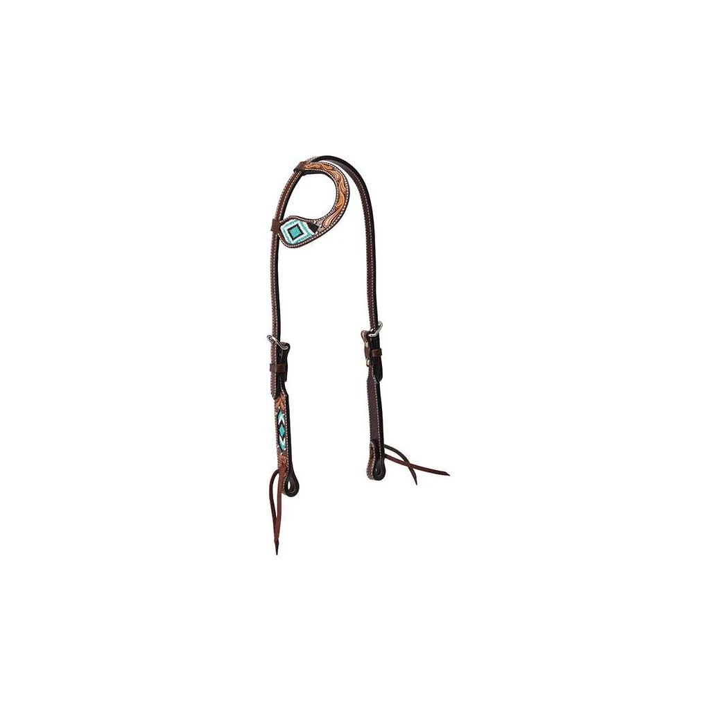 Weaver Leather Flat Sliding Ear Headstall with Cross Turquoise Beading, 5/8 in., 45-0145 3 Weaver Leather Flat Sliding Ear Headstall with Cross Turquoise Beading, 5/8 in., 45-0145