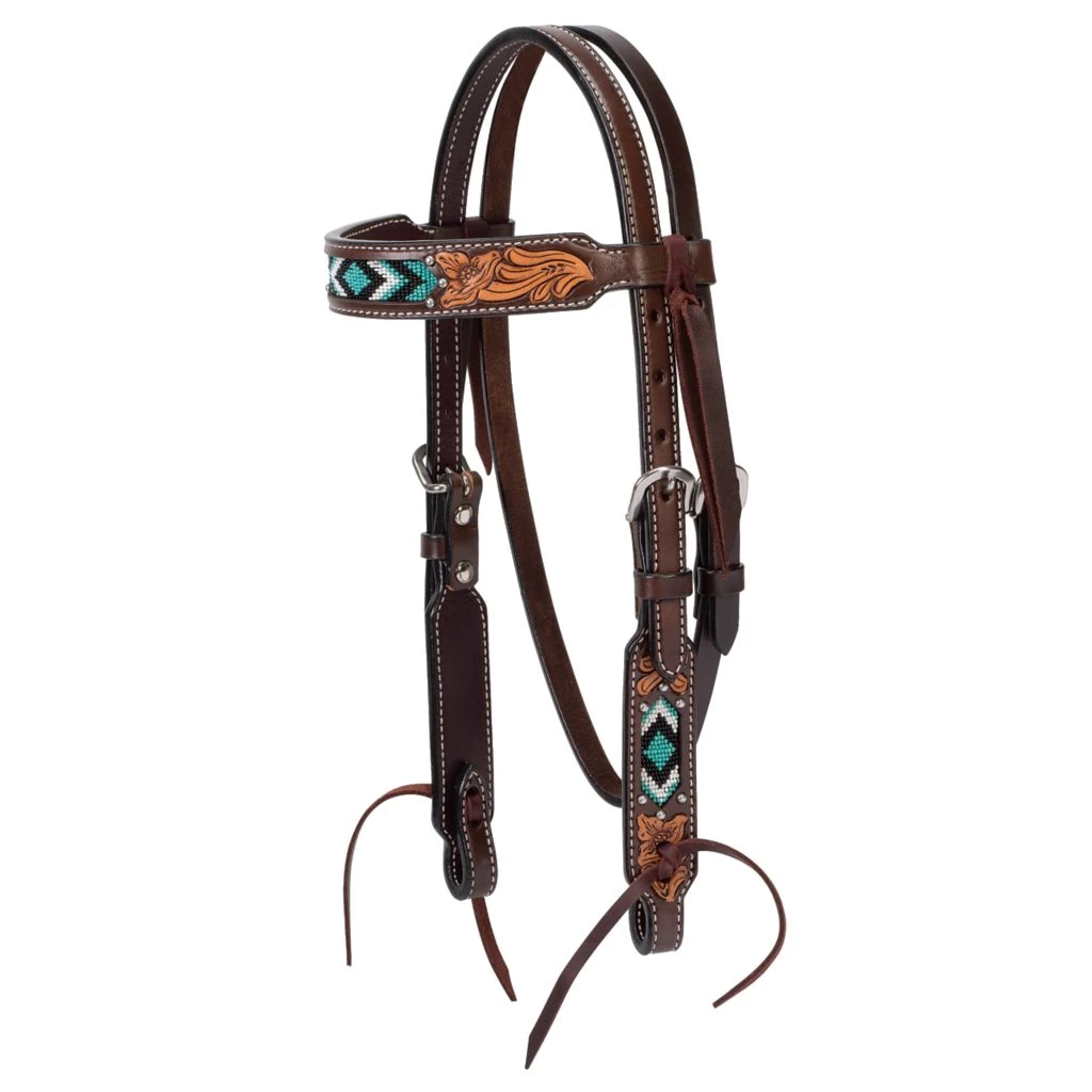 Weaver Leather Pony Browband Headstall with Cross Turquoise Beading, 5/8 in., 45-0149 3 Weaver Leather Pony Browband Headstall with Cross Turquoise Beading, 5/8 in., 45-0149