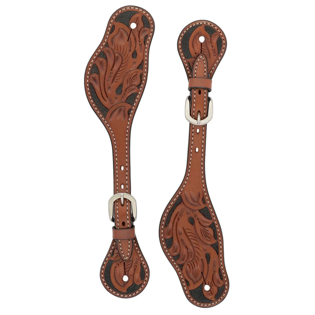 Weaver Leather Spur Straps with Carved Turquoise Cross Floral, 45-0420 3 Weaver Leather Spur Straps with Carved Turquoise Cross Floral, 45-0420