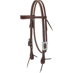 Weaver Leather Working Tack Slim Browband Headstall, Scalloped Hardware, Golden Chestnut, 10-0592